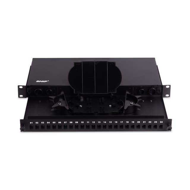 Оптический кросс, SHIP, F-M1, 19" (1U), 24 Порта SC, Simplex, LC Duplex, Без адаптеров, Чёрный