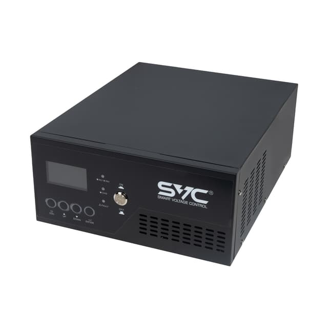 Инвертор, SVC, ES-1000-LCD, Мощность 1100ВА/800Вт, Вход 12В и/или 220В, Выход 220В (Чистая синусоида на выходе), Диапазон работы AVR: 154-264±3В, Функция заряда батарей 19A, Чёрный