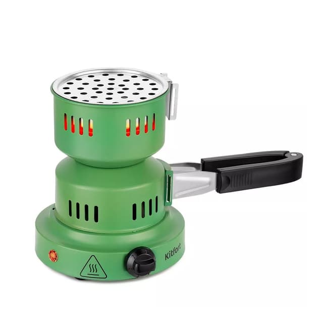 Электрическая плита для розжига углей для кальяна, Kitfort, КТ-168, 1 конфорка, Поворотный механизм, Длина шнура 0.8м, Мощность 650 Вт, Зеленый