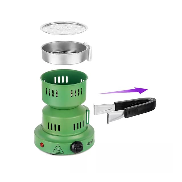 Электрическая плита для розжига углей для кальяна, Kitfort, КТ-168, 1 конфорка, Поворотный механизм, Длина шнура 0.8м, Мощность 650 Вт, Зеленый
