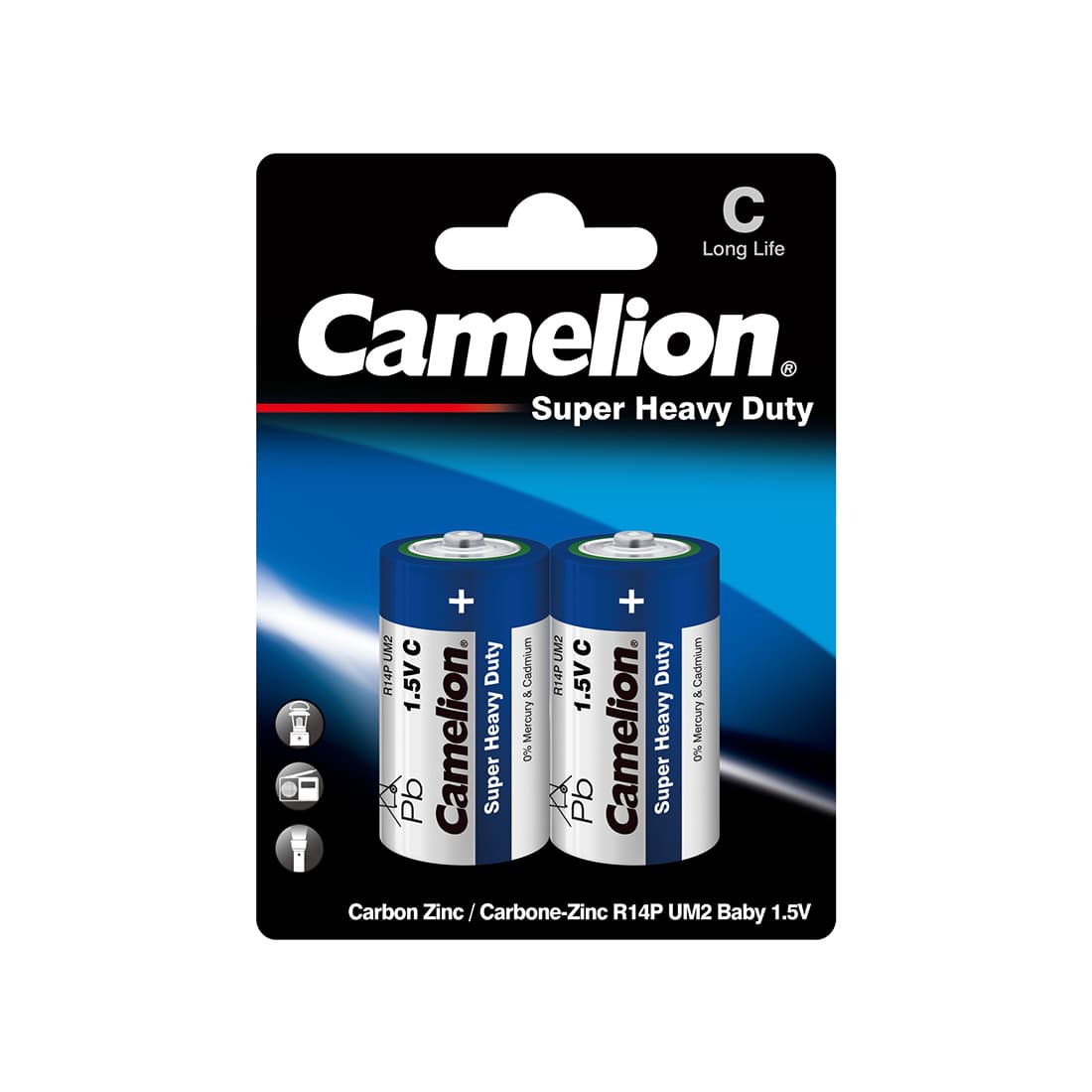 Батарейка, CAMELION, R14P-BP2B, Super Heavy Duty, C, 1.5V, mAh, 2 шт. в блистере