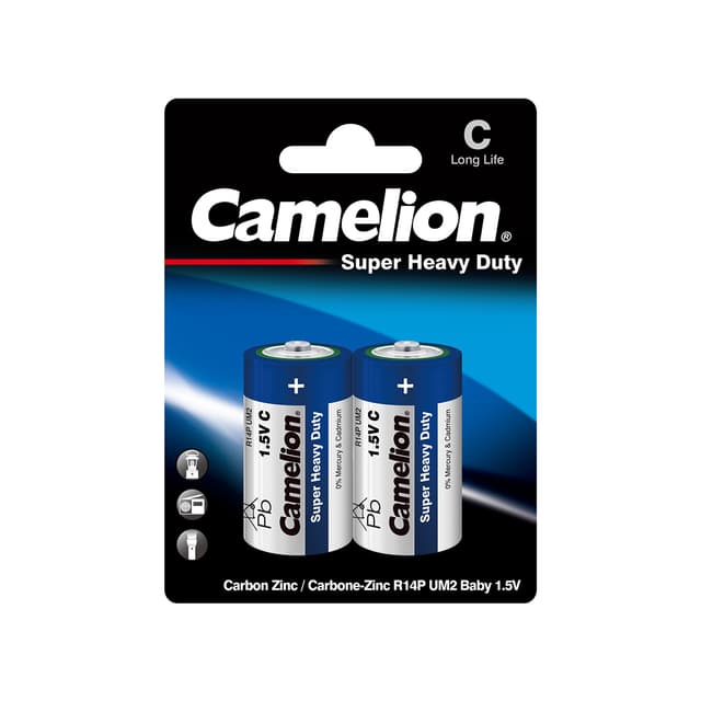 Батарейка, CAMELION, R14P-BP2B, Super Heavy Duty, C, 1.5V, mAh, 2 шт. в блистере