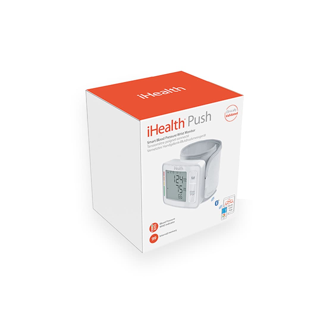 Умный наручный тонометр, iHealth, KD-723, PUSH Wrist Smart Blood Pressure Monitor CONNECTABLE, Bluetooth 4.0, Диапазон измерения: Sys: 60-260mmHg / Dia: 40-199mmHg / Pouls: 40-180bts/min