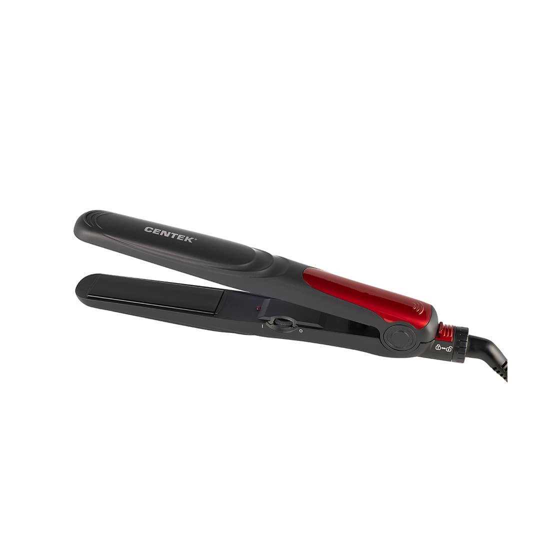 Выпрямитель для волос, Centek, CT-2008, 40W, Керамические пластины 90х26мм, Ультрагладкая керамика, LED индикатор, Черный/красный