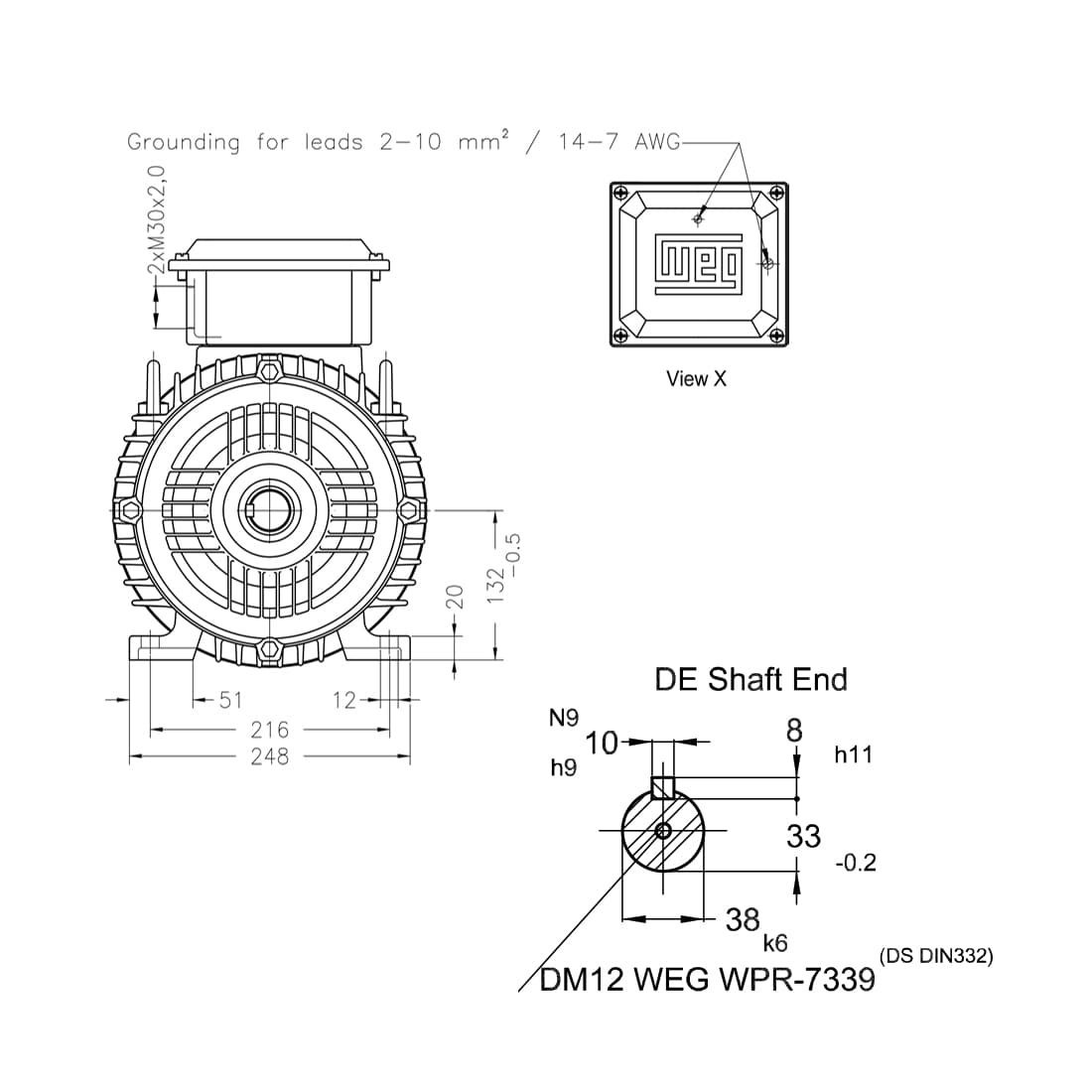 Асинхронный электродвигатель, WEG, 12310529, AM W20 -132S, 5,5 kW, 2 Пол, B3T, 380-415/660//440-460 В, 50 Гц , IE1, IP55, std.