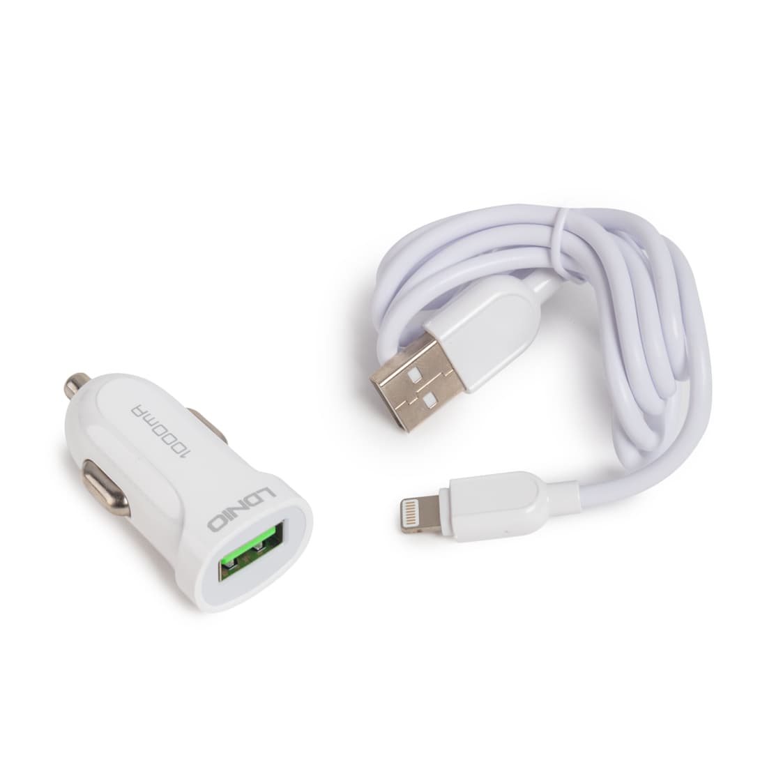 Автомобильное зарядное устройство, LDNIO, DL-C17, 1*USB(1A), Кабель Lightning (Iphone) 1м, Белый