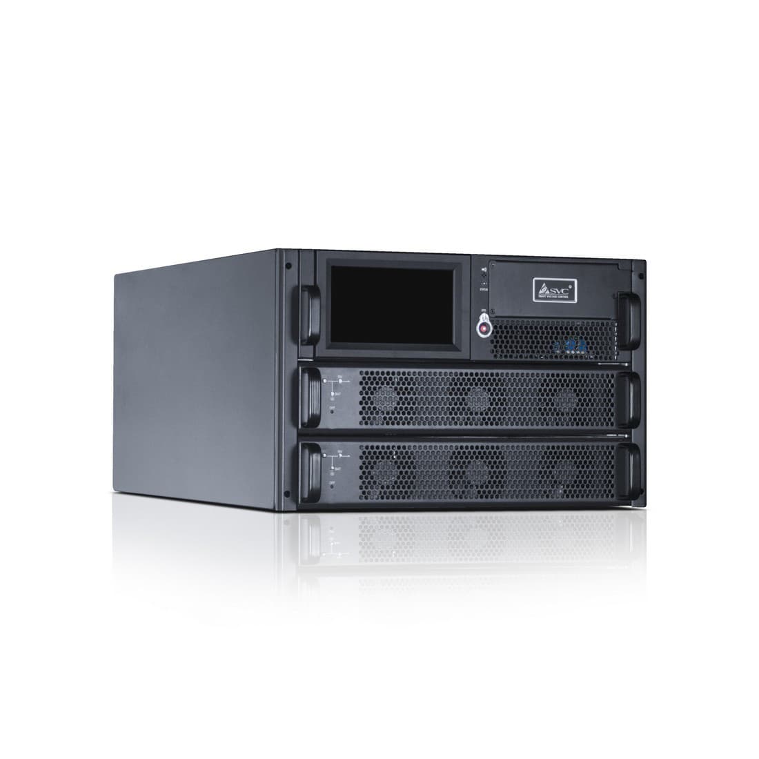 Источник бесперебойного питания, SVC, RM020/10X, 20кВа/20кВт., Тип: модульный, Высота 1.1м., Модули:10кВт(PM10X) (поставляются отдельно), Холодный старт, Горячая замена модулей, 3 фазы на вход/3 фазы на выход, Коэффициент мощности 1