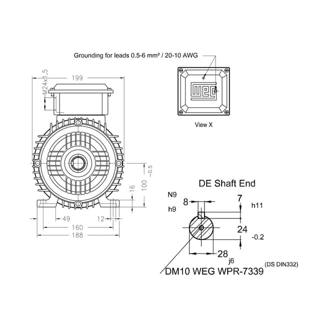 Асинхронный электродвигатель, WEG, 12310536, AM W20 -100L, 2.2 kW, 4 Пол, B3T, 220-240/380-415//440-460 В, 50 Гц, IE1, IP55, std.