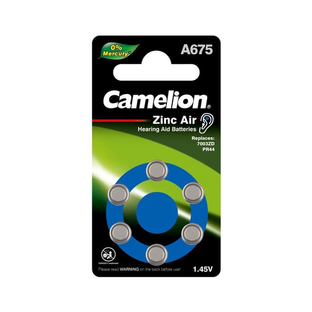 Батарейка, CAMELION, A675-BP6(0%Hg) , Zinc Air, A675, 1.45V, 0% Ртути, 6 шт. в блистере