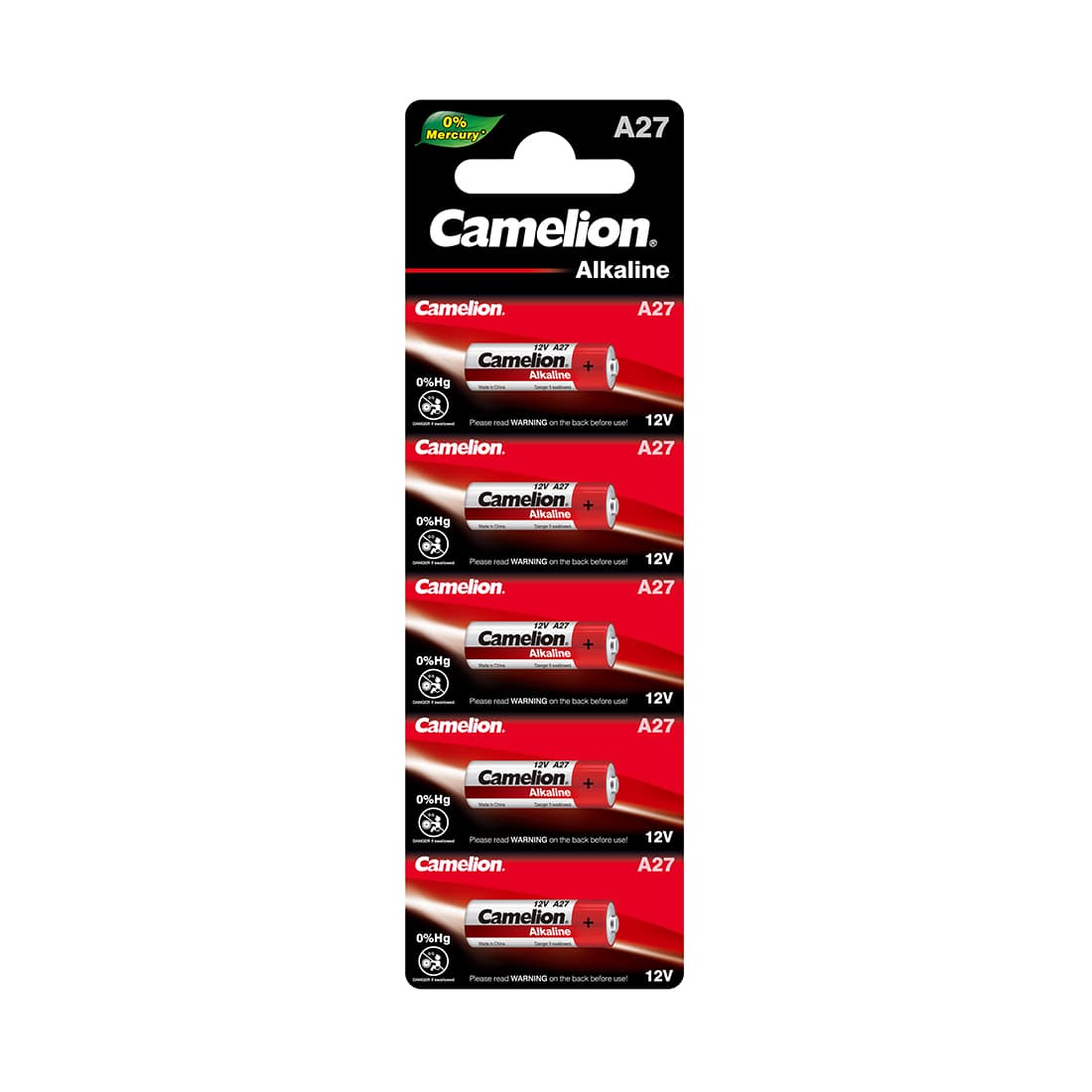 Батарейка, CAMELION, A27-BP5, 12V, 0% Hg (0% Ртути), 5 шт. в Блистере