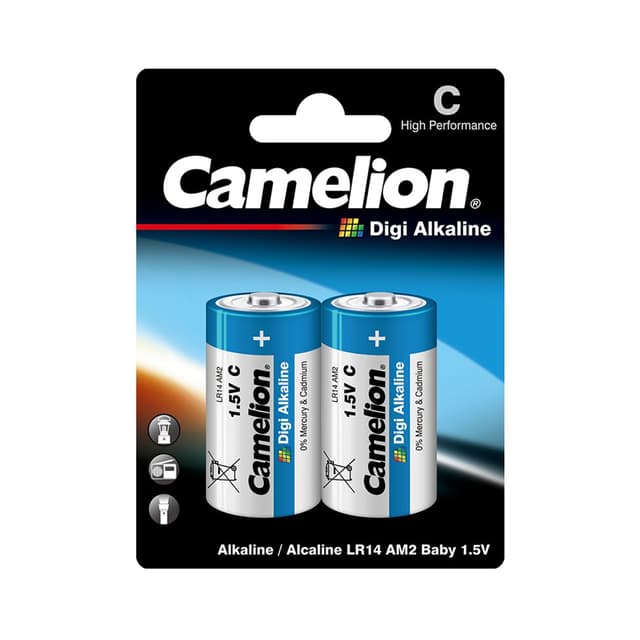 Батарейка, CAMELION, LR14-BP2DG, Digi Alkaline, C, 1.5V, 8000 mAh, 2 шт. в блистере