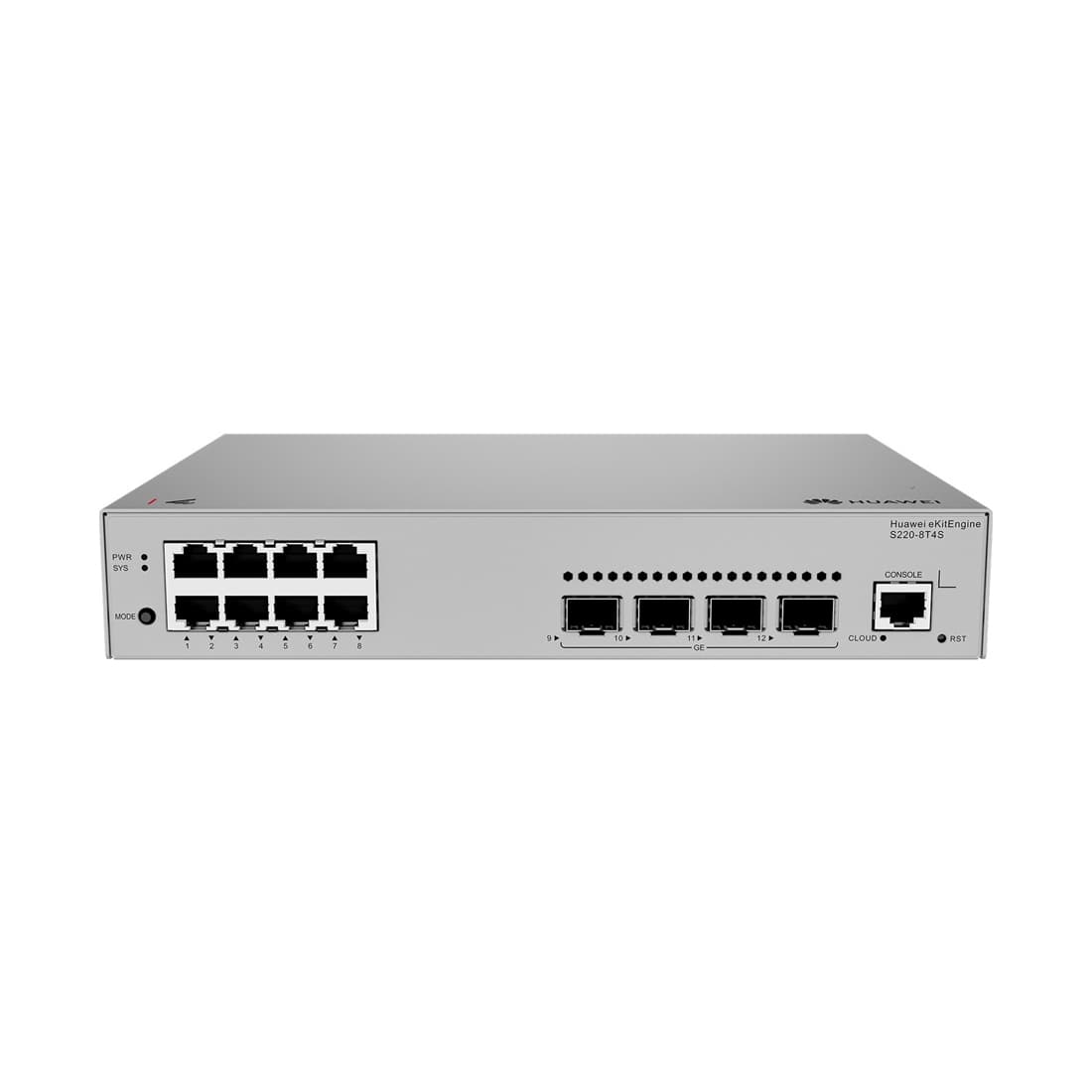 Коммутатор, Huawei, S220-8T4S, Управляемый L2, 8*10/100/1000BASE-T, 4*GE SFP, Стоечный, Встроенный источник питания