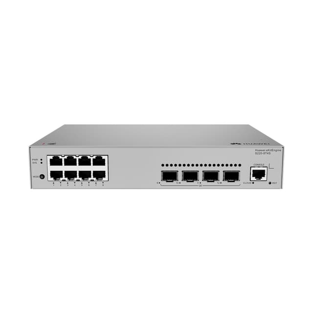Коммутатор, Huawei, S220-8T4S, Управляемый L2, 8*10/100/1000BASE-T, 4*GE SFP, Стоечный, Встроенный источник питания