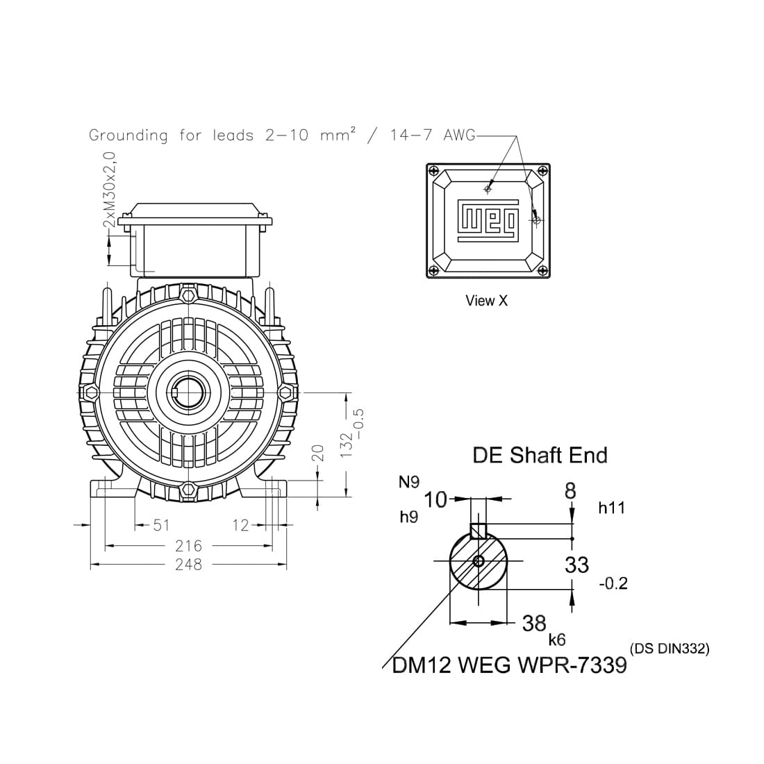 Асинхронный электродвигатель, WEG, 12310540, AM W20 -132M, 7.5 kW, 4 Пол, B3T, 380-415/660//440-460 В, 50 Гц, IE1, IP55, std.
