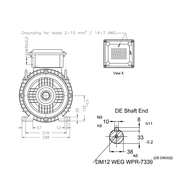 Асинхронный электродвигатель, WEG, 12310540, AM W20 -132M, 7.5 kW, 4 Пол, B3T, 380-415/660//440-460 В, 50 Гц, IE1, IP55, std.