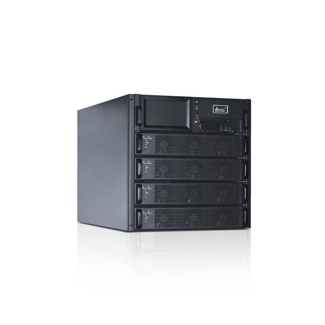 Источник бесперебойного питания, SVC, RM040/10X, 40кВа/40кВт., Тип: модульный, Высота 1.1м., Укомплектован 4 модулями по 10кВт(PM10X), Холодный старт, Горячая замена модулей, 3 фазы на вход/3 фазы на выход, Коэффициент мощности 1