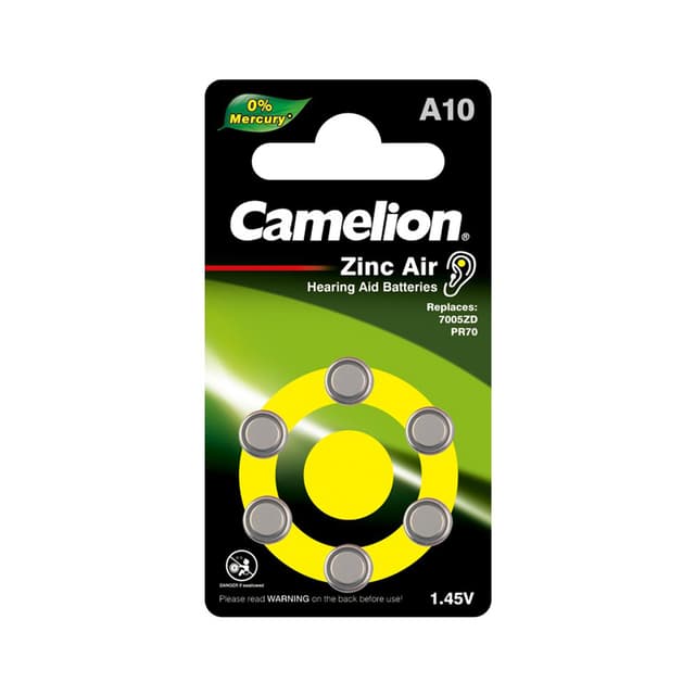 Батарейка, CAMELION, A10-BP6(0%Hg), Zinc Air, A10, 1.45V, 0% Ртути, 6 шт., Блистер