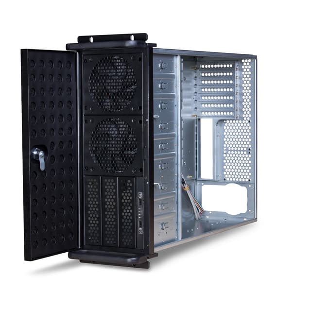 Компьютерный корпус с салазками, Delux, DLC-MU415, ATX, 19" 4U, 55*43*17,6 см, салазки DLA-419, Чёрный, Без Б/П, Заводская Сборка (Oригинал)