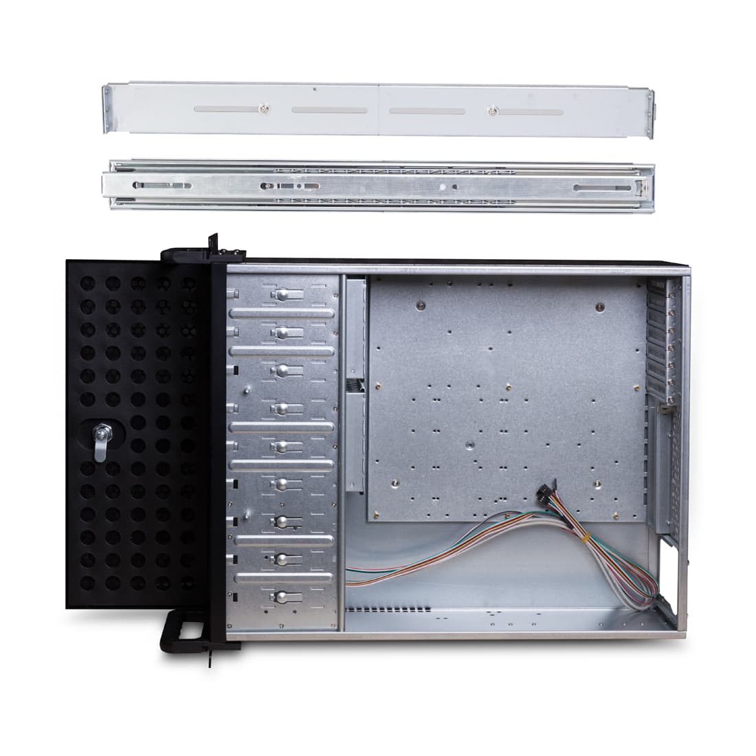 Компьютерный корпус с салазками, Delux, DLC-MU415, ATX, 19" 4U, 55*43*17,6 см, салазки DLA-419, Чёрный, Без Б/П, Заводская Сборка (Oригинал)