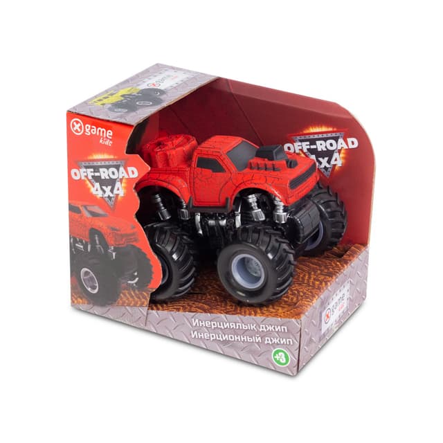 Инерционный внедорожник 12см, X Game kids, X7651, Серия OFF-ROAD, Открытая упаковка, Красный кузов, Цветная русифицированная коробка