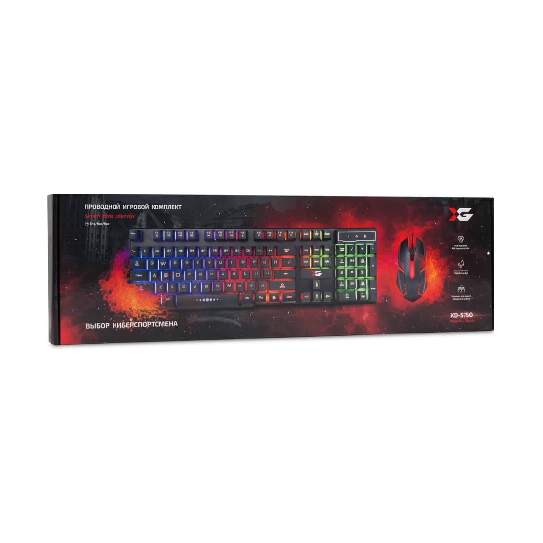 Комплект Клавиатура + Мышь, XG, XD-575OUB, Оптическая Мышь, USB, Кол-во стандартных клавиш 104, Анг/Рус/Каз, Длина кабеля 1,6 м, Чёрный