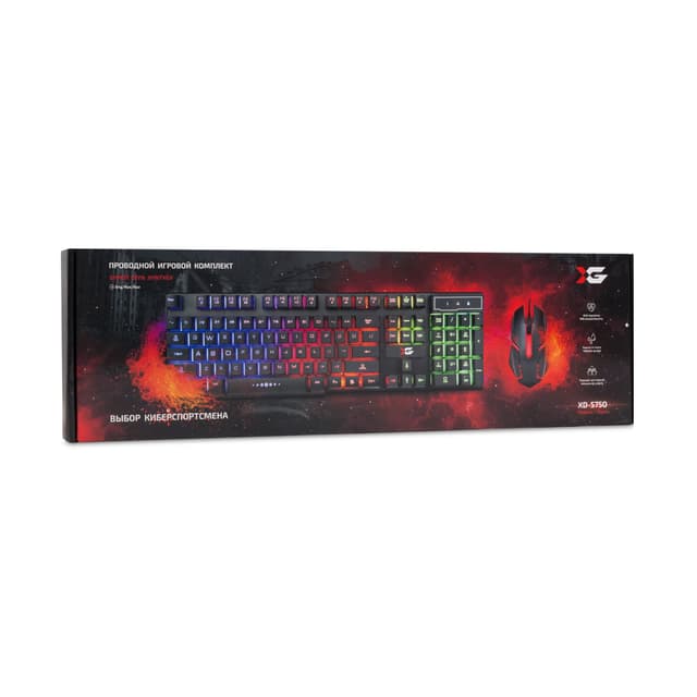 Комплект Клавиатура + Мышь, XG, XD-575OUB, Оптическая Мышь, USB, Кол-во стандартных клавиш 104, Анг/Рус/Каз, Длина кабеля 1,6 м, Чёрный