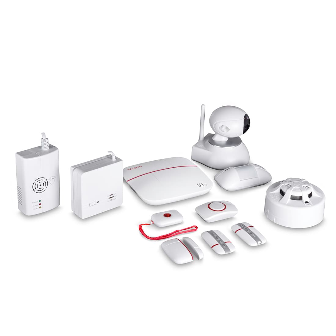 Беспроводной комплект системы безопасности, Patrol Hawk, C V-care (Премиум), Wi-Fi, GSM, 1x цент. панель, 1x дат. движения, 1x дат. размыкания, 2x пульт управления, 1x IP камера, 1x кнопка вызова, 1x дат. дыма, 1x дат. газа, 1x дат. воды, IOS и Andro