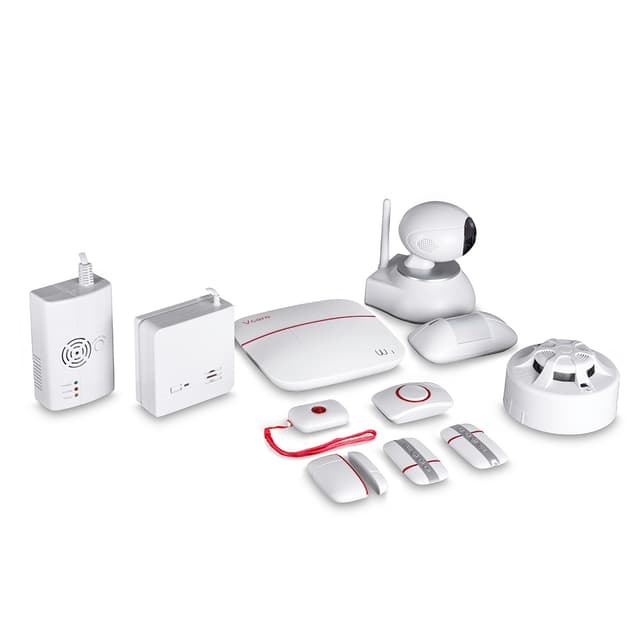 Беспроводной комплект системы безопасности, Patrol Hawk, C V-care (Премиум), Wi-Fi, GSM, 1x цент. панель, 1x дат. движения, 1x дат. размыкания, 2x пульт управления, 1x IP камера, 1x кнопка вызова, 1x дат. дыма, 1x дат. газа, 1x дат. воды, IOS и Andro