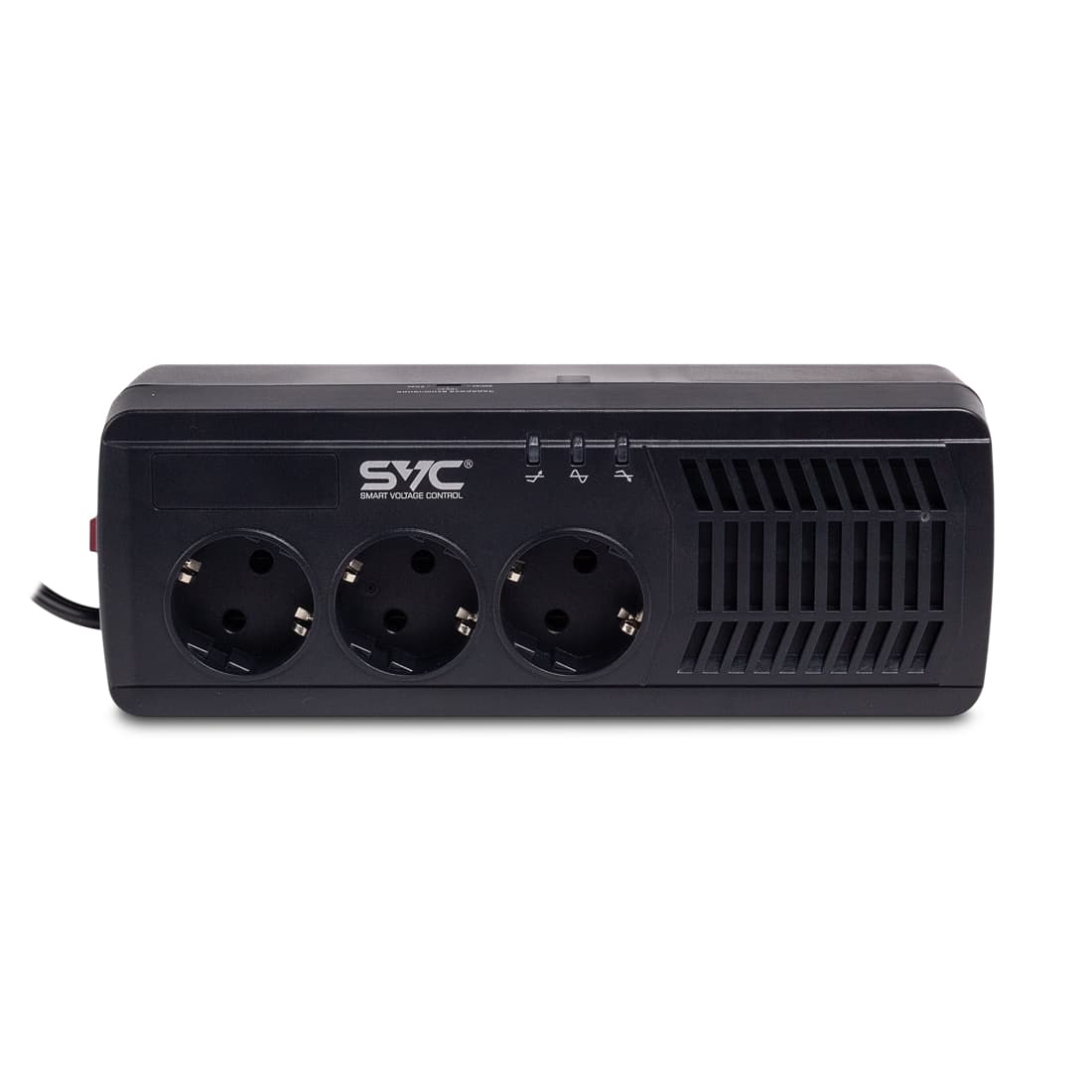 Стабилизатор (AVR), SVC, AVR-1005-U, Мощность 600ВА/300Вт, Диапазон работы AVR: 176-273В, Тип выходных разъёмов: Schuko х 3 шт., LED-индикаторы, Чёрный
