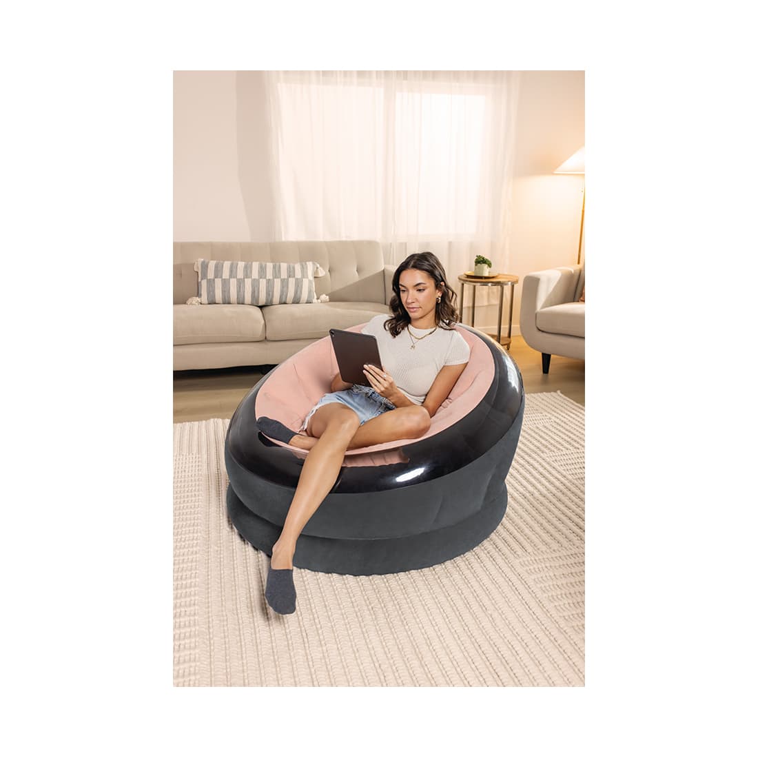 Кресло надувное Empire Chair 112 x 109 x 69 см, INTEX, 68582NP, Винил, Встроенная камера для наполнения водой, Жёлтое/синее/розовое в ассортименте, Цветная коробка