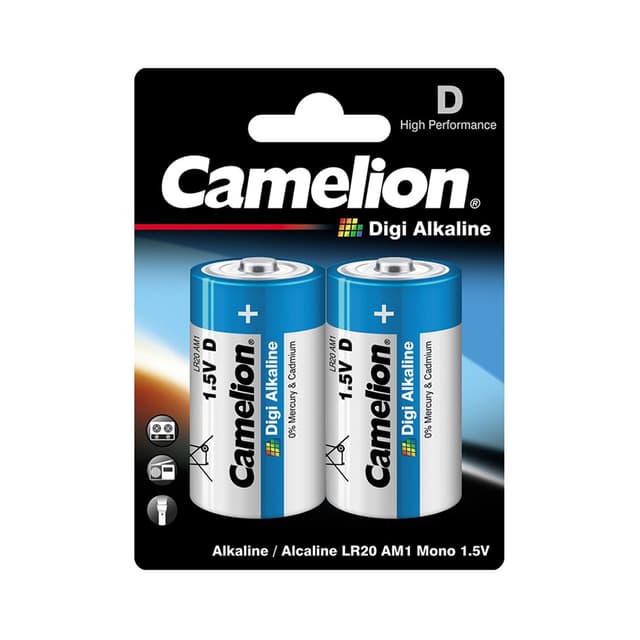 Батарейка, CAMELION, LR20-BP2DG, Digi Alkaline, D, 1.5V, 20000 mAh, 2 шт., Блистер