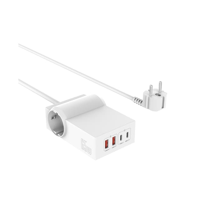 Зарядное устройство, SVC, 65W ac-222, Вход 240В, 2*USB, 2*Type-C, 2*AC 2500W, 65W, Белый