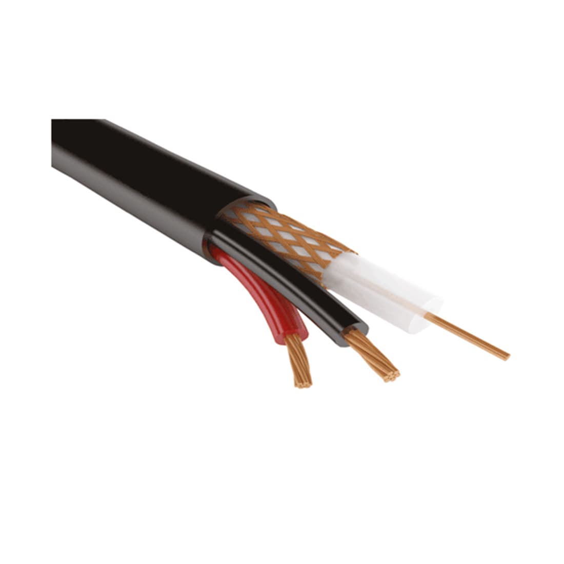 Кабель коаксиальный, SHIP, D600, RG59 (1/0.37BC+2.2/LDPE+80/0.10BC/80%+3.5/PE+2C*(16/0.195BC+1.6/PVC)+4.2mm/PE + 2*0.5 CU жилы питания, 100 м/б