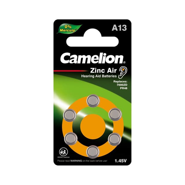 Батарейка, CAMELION, A13-BP6(0%Hg), Zinc Air, A13, 1.45V, 0% Ртути, 6 шт., Блистер