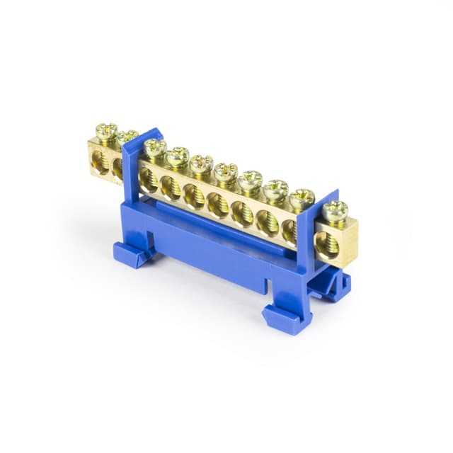 Шина нулевая, Deluxe, TS-0609F 10 групп, 6х9 мм (голубая) на DIN-рейку