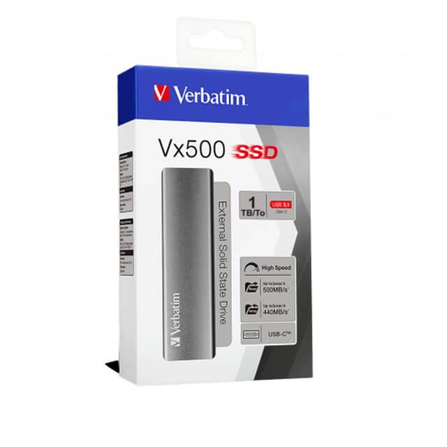 Внешний SSD диск, Verbatim, VX500, 47444, 1TB, Type-C и Type-A, Серый