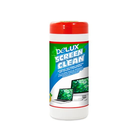 Чистящие салфетки, Delux, Screen Clean 100, Для экранов и мониторов 100 шт, Большая туба, Удаление пыли и загрязнений, Дезинфицируют поверхность ЖК экранов, Не вызывают аллергии