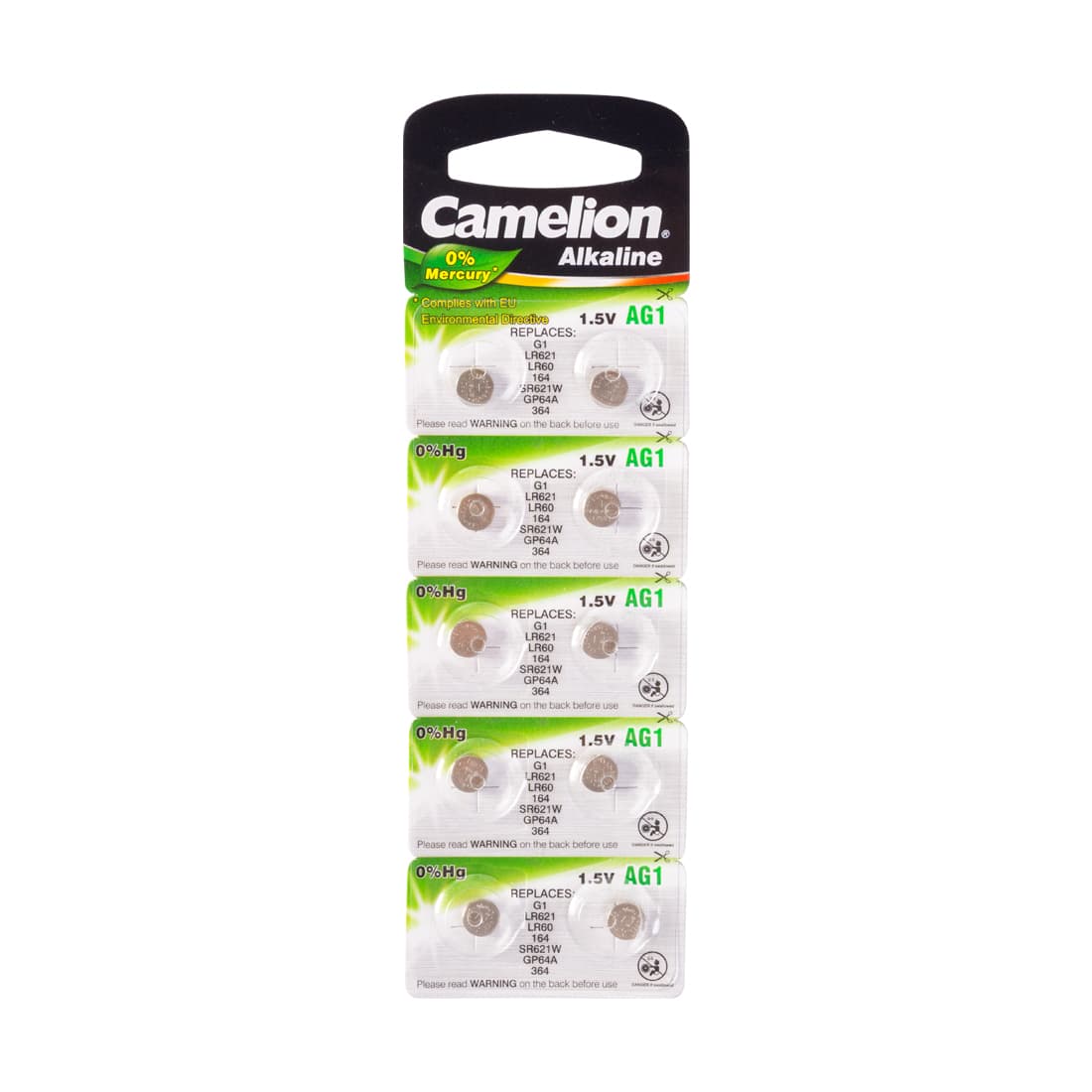 Батарейка, CAMELION, AG1-BP10(0%Hg), Alkaline, AG1, 1.5V, 0% Ртути, 10 шт. в блистере