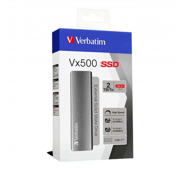 Внешний SSD диск, Verbatim, VX500, 47454, 2TB, Type-C и Type-A, Серый