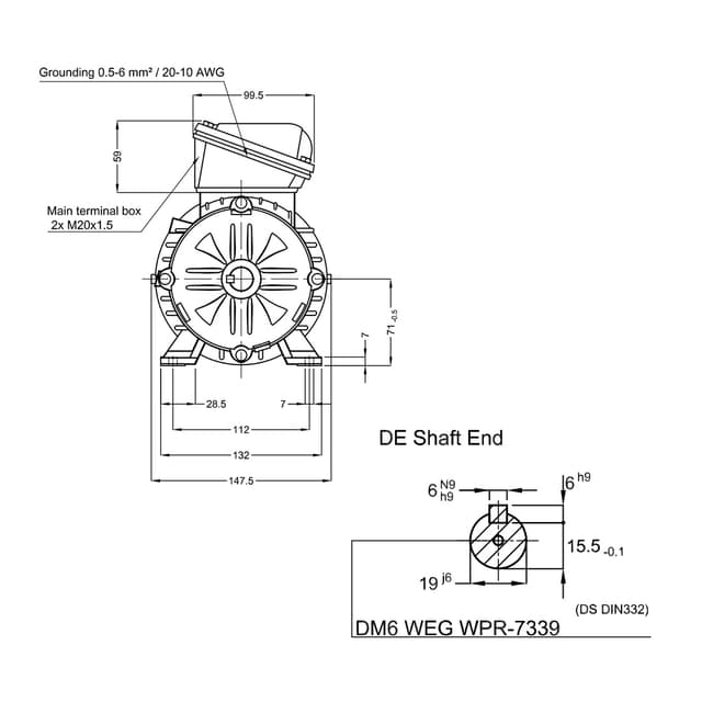 Асинхронный электродвигатель, WEG, 16255791, WGOST-71, 0.37 kW, 2 Пол, B3T, 220/380 В, 50 Гц, IE1, IP55, Std.