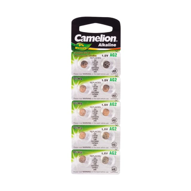 Батарейка, CAMELION, AG2-BP10(0%Hg), Alkaline, AG2, 1.5V, 0% Ртути, 10 шт. в блистере