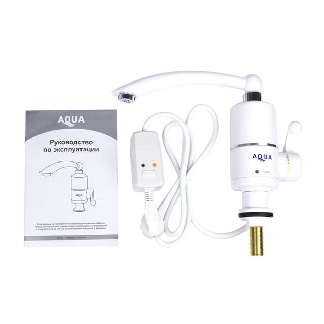 Бытовой кран с подогревом воды, AQUA, WH101W, 220В, Температура нагрева до +60 С, Длина кабеля 1.5м, Белый