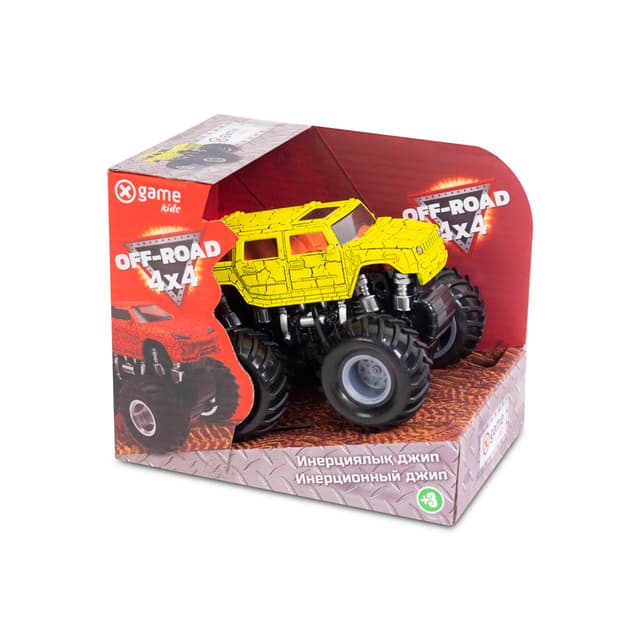 Инерционный внедорожник 12см, X Game kids, X7652, Серия OFF-ROAD, Открытая упаковка, Желтый кузов, Цветная русифицированная коробка