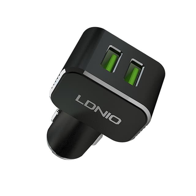 Автомобильное зарядное устройство, LDNIO, C306, 2*USB-A, 18W, 5V-3.6A Auto-Max, Кабель Type-C 1м, Чёрный