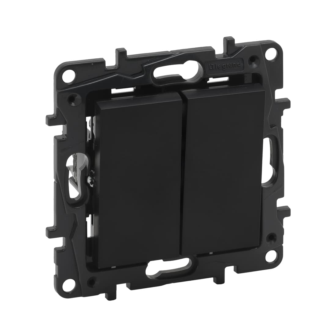 Выключатель двухклавишный, Legrand Niloe Step, 863505, 10А авт.кл. Чёрный