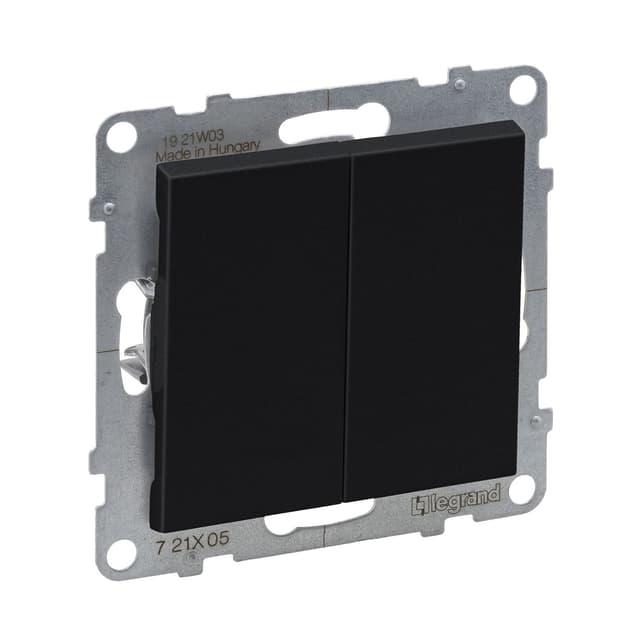 Выключатель двухклавишный, Legrand Suno, 721405, 10А 250В безвинт.зажим Антрацит