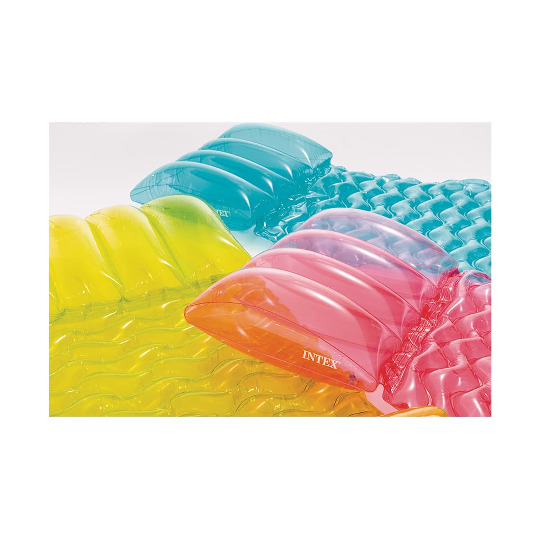 Пляжный матраc для плавания Transparent Water 173 х 89 см, INTEX, 58725EU, Винил, Трехкамерный, Синий/розовый/жёлтый в ассортименте, Цветная коробка