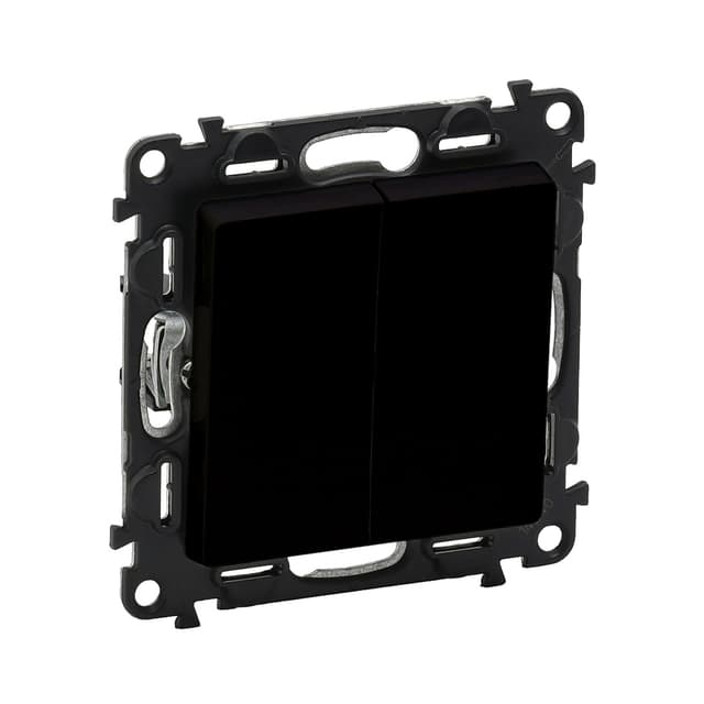 Выключатель двухклавишный, Legrand, 756305 Valena Life, 10АХ 250В безвинт.зажим антрацит