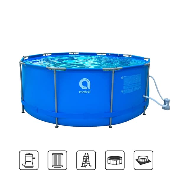 Каркасный бассейн 360 x 100 см, Avenli, 12328EU, Винил, 8812 л., Стальной каркас, Ф-насос, Картридж, Лестница, Синий, Цветная коробка