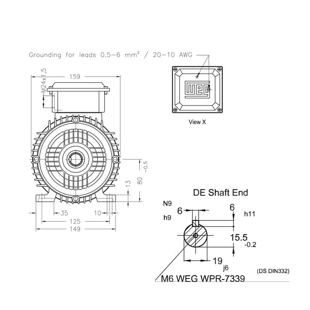 Асинхронный электродвигатель, WEG, 16803815, AM W20 -80, 1.1 kW, 2 Пол, B3T, 220-240/380-415//440-460 В, 50 Гц, IE1, IP55, std.